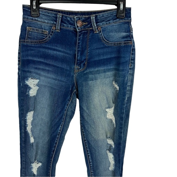 MAURICES Women’s High-Rise Blue Jeans Sz Small Short Distressed Ripped Stretch - Picture 2 of 13